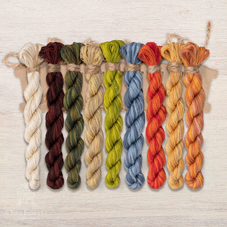 Set of OwlForest Hand-Dyed Threads for “The Little Wood Folk. Frog” Chart (DMC)