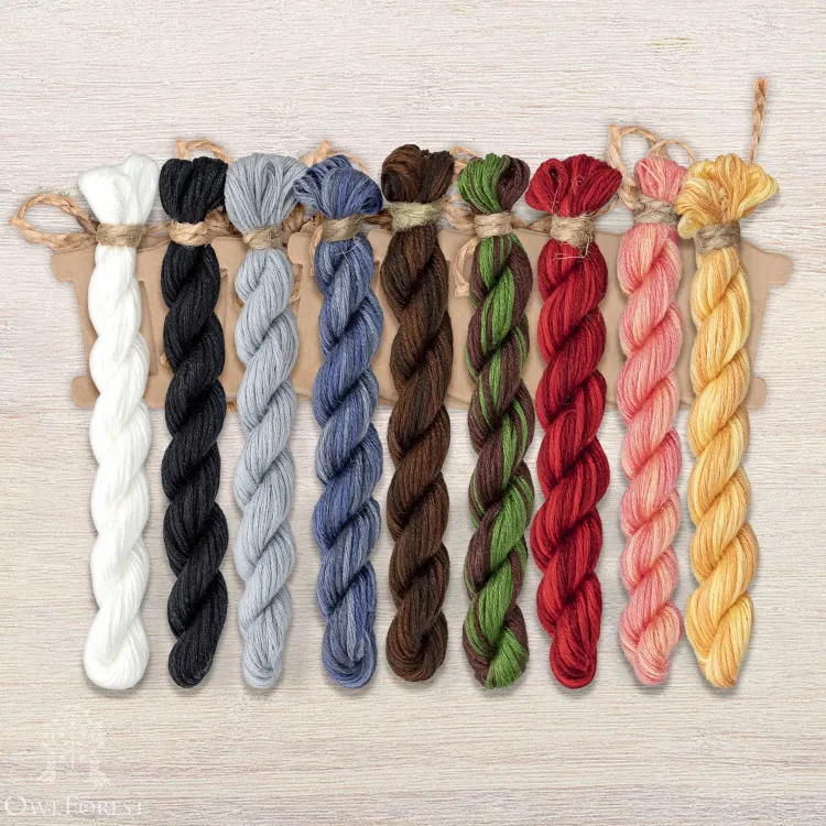 Set of OwlForest Hand-Dyed Threads for the “The Learned Cat” Chart (Thread Trade n.a. Kirov)