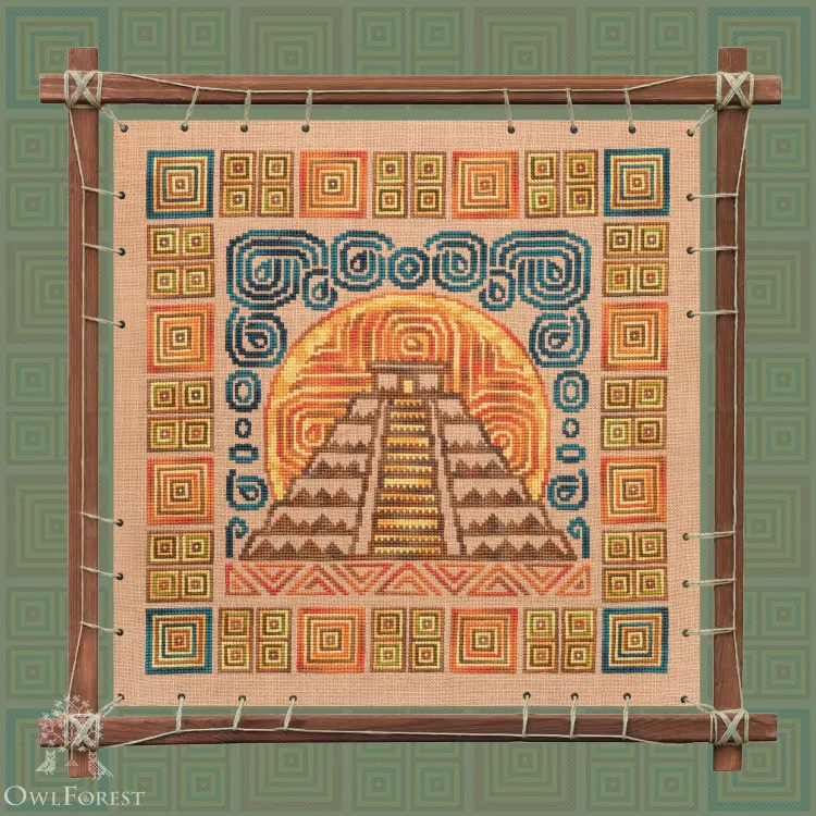 Digital embroidery chart “Mesoamerican Motifs. Pyramid” 5 colors