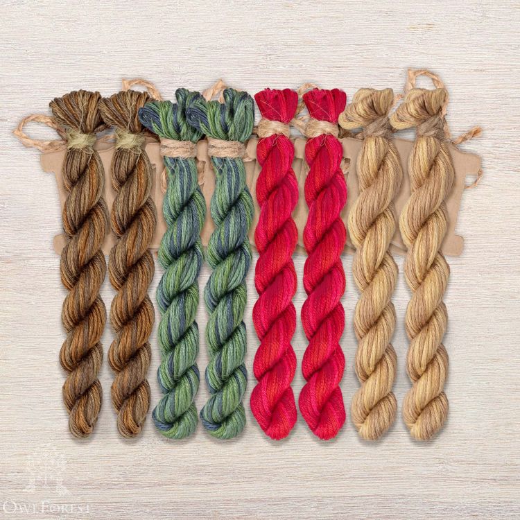 Set of OwlForest Hand-Dyed Threads for the “Pomegranate Bird Night Songs” Chart (Thread Trade n.a. Kirov)