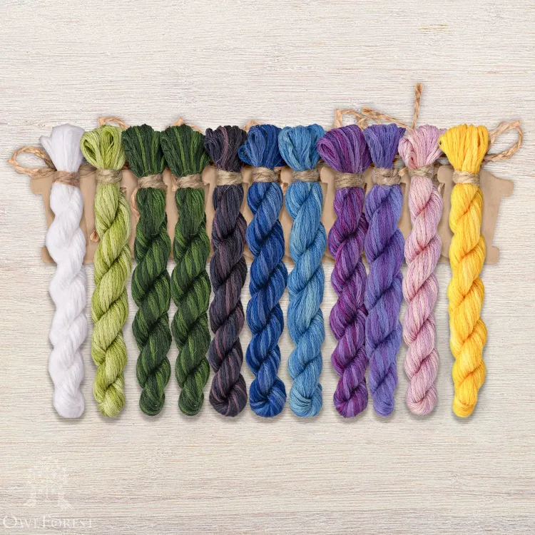 Set of OwlForest Hand-Dyed Threads for the “Flower Quaker Ball” Chart (DMC)
