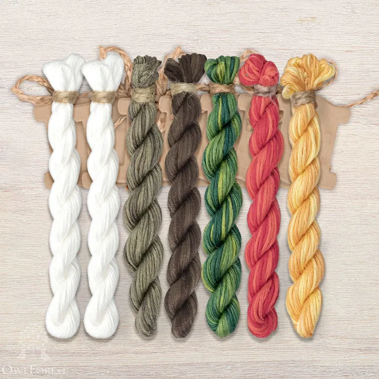 Set of OwlForest Hand-Dyed Threads for the “Cheerful Morning!!!” Cafe” Chart (Thread Trade n.a. Kirov)