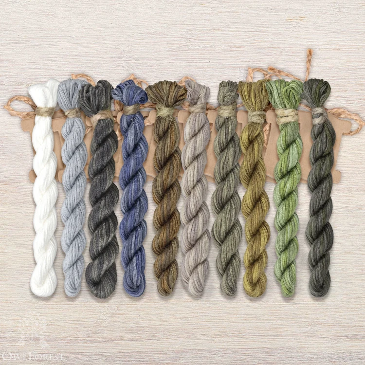 Set of OwlForest Hand-Dyed Threads for the “Snow leopard” Chart (Thread Trade n.a. Kirov)